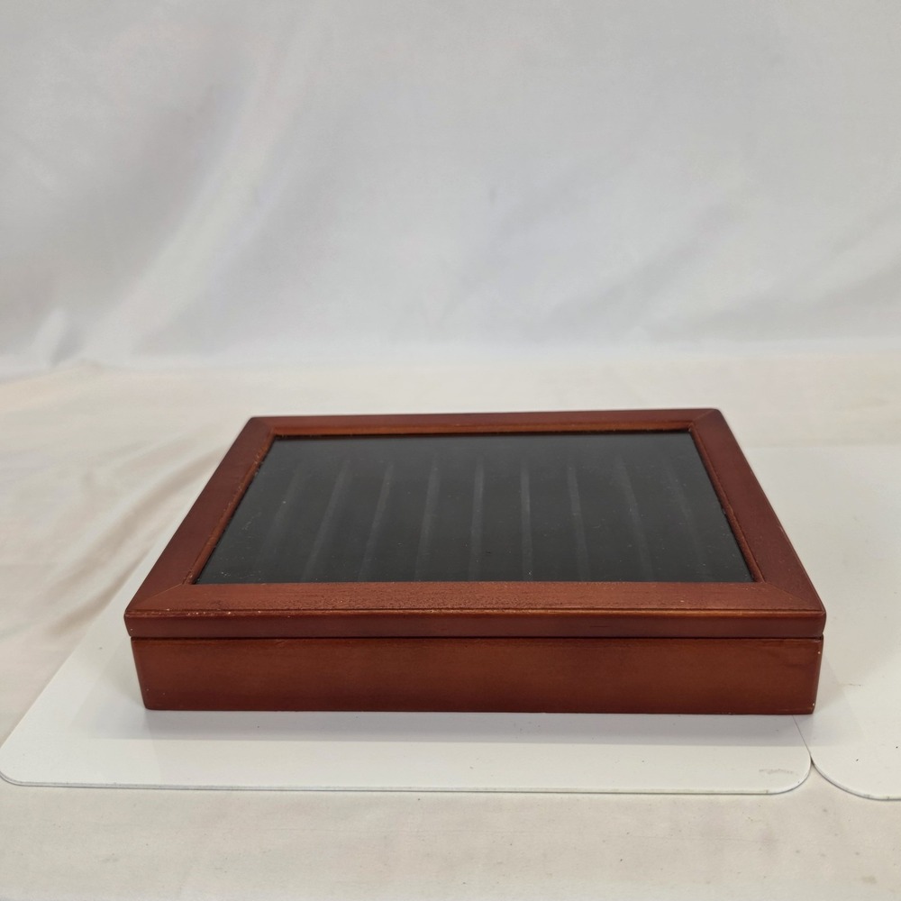 Vintage Wooden Fountain Pen Display Case Glass Top Storage Box Holds 10 Pens - Picture 2 of 10